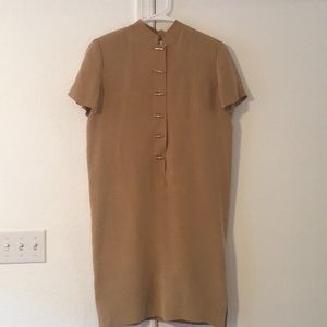 Tan, 100% silk,  mid-length dress